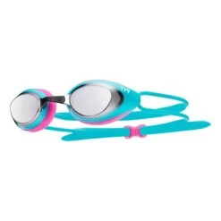 Occhialini Nuoto TYR Blackhawk Racing Rosa Turchese Con Lenti A Specchio Argento Donna