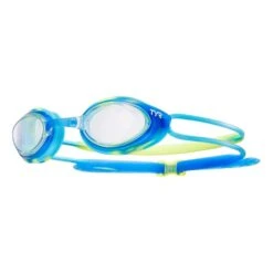 Occhialini Nuoto TYR Blackhawk Racing Blu Verde Con Lenti Trasparenti Bambini