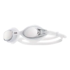 Occhialini TYR Big Swimple Bianco Con Lenti A Specchio Grigio