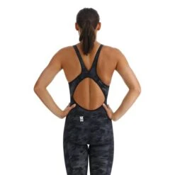 Costume TYR Venzo Camo Open Back Nero Grigio Donna -Tyr tyr vzcob6a001 006